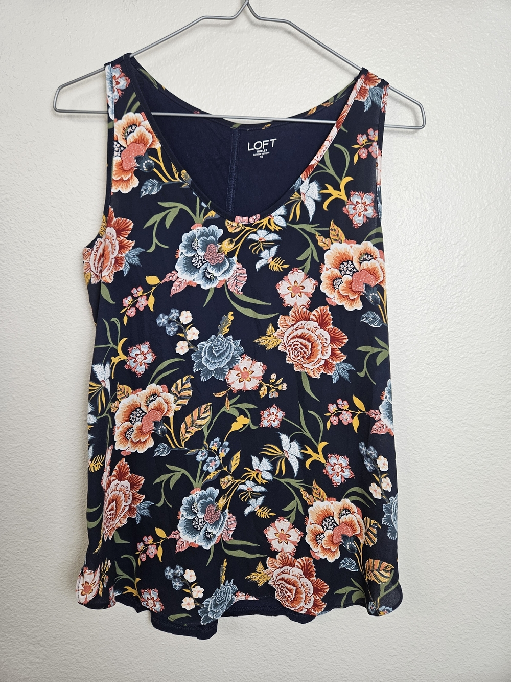 LOFT Navy Floral Scoop Neck Tank Top XS